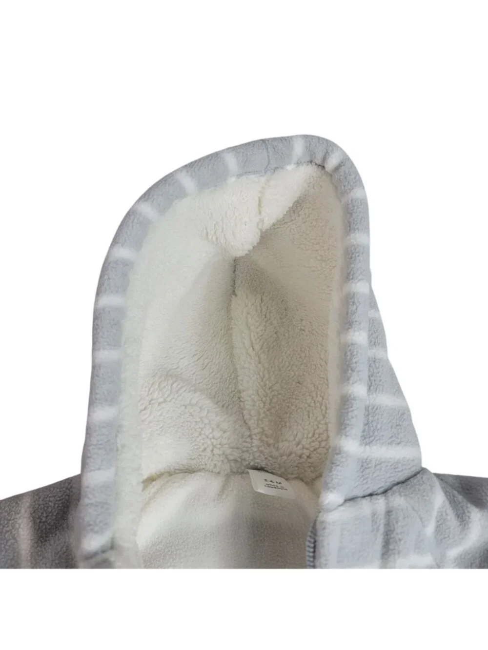 Old Navy Fleece Baby Bunting Gray 3-6M Striped Sherpa Lined Hood Zipper Mittens